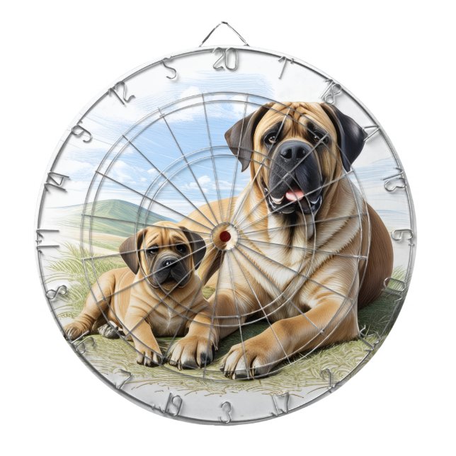 Tabla Dardos Mastiff englische Dogge mit Kind im Urlaub (Frente)