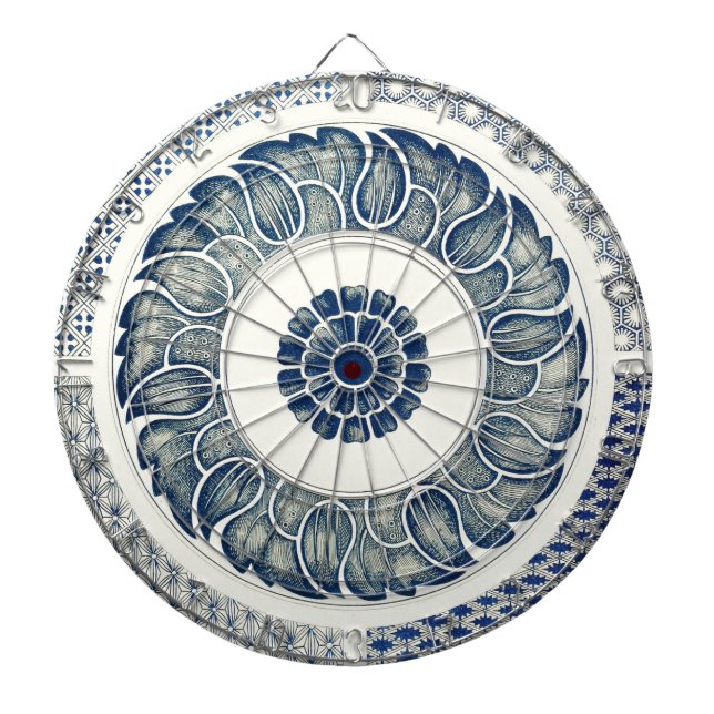 Tabla Dardos Medalhão Chinês: Chinoiserie Azul Índigo (Frente)