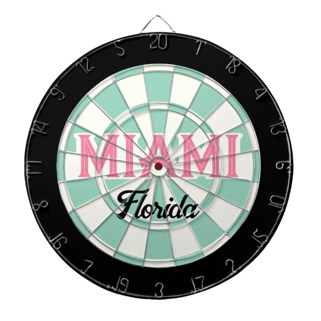 Tabla Dardos MIAMI Flórida texto Rosa Light Turquesa Branco Pre (Frente)