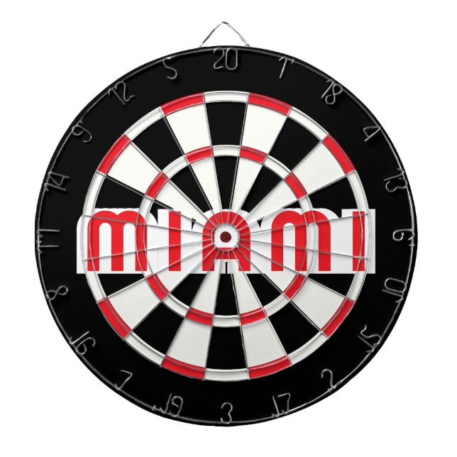 Tabla Dardos MIAMI Simples Moderno Preto Branco Vermelho (Frente)