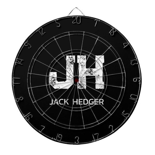 TABLA DARDOS MINIMALIST WHITE TWO LETTER MONOGRAM NAME BLACK  (Frente)