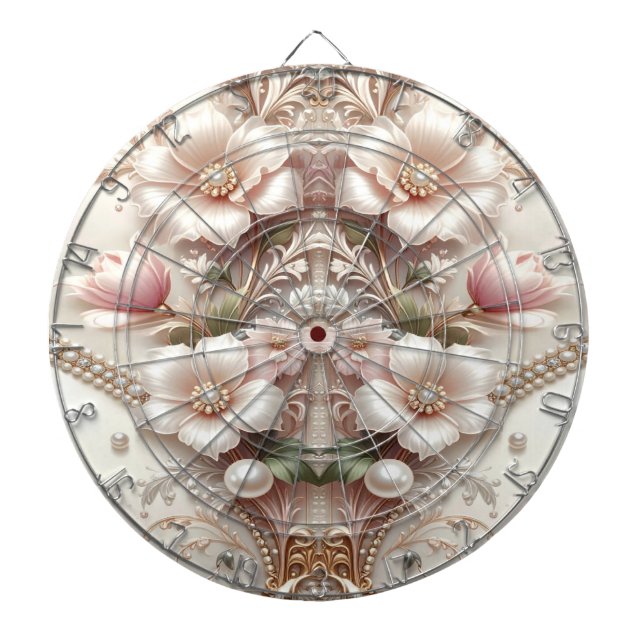 Tabla Dardos Mira Dartboard com Enfeites Florais e Pérolas (Frente)