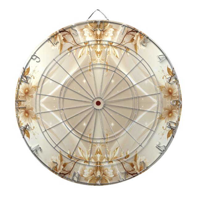 Tabla Dardos Mira Dartboard Flores Brancas e Douradas (Frente)