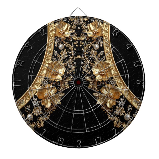 Tabla Dardos Mira Dartboard Flores Ornamentais Douradas (Frente)