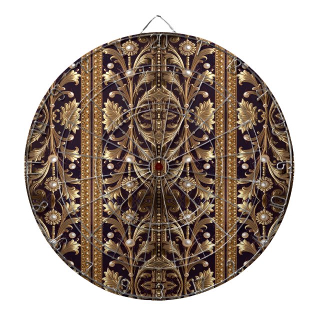 Tabla Dardos Mira de Dardos com Flores Decorativas Douradas (Frente)
