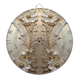 Tabla Dardos Modern White Flowers Pearls Dartboard