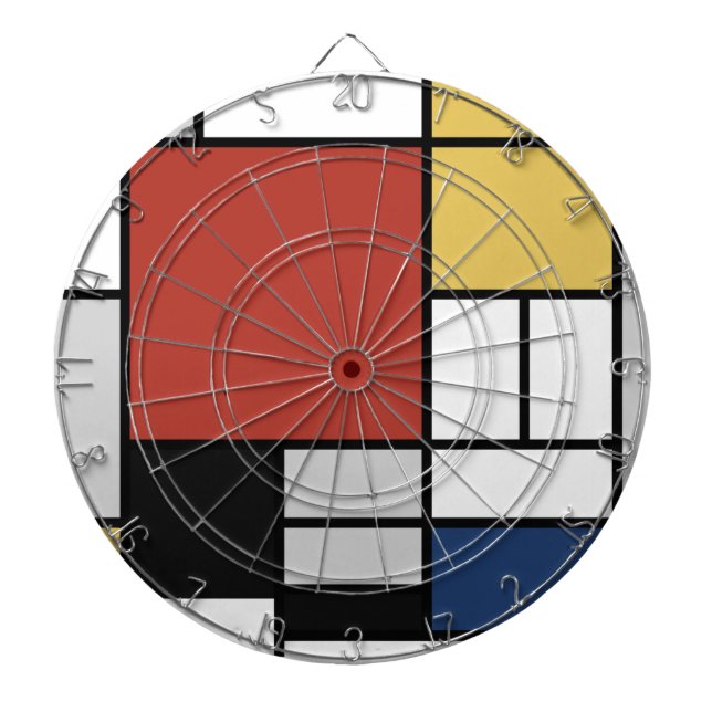 Tabla Dardos Mondrian Painting Red Plane Yellow Black Cinza Blu (Frente)