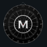 Tabla Dardos Monograma Clássico Branco preto simples<br><div class="desc">Conselho preto moderno com medalhão simples de monograma com tipografia de bloco clássico inicial e nome em branco. Personalizar com o monograma inicial; use o menu personalizar para alterar a cor ou a tipografia de fundo.</div>