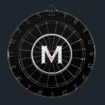 Tabla Dardos Monograma Clássico Branco preto simples<br><div class="desc">Conselho preto moderno com medalhão simples de monograma com tipografia de bloco clássico inicial e nome em branco. Personalizar com o monograma inicial; use o menu personalizar para alterar a cor ou a tipografia de fundo.</div>