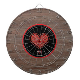 Tabla Dardos Monograma de Nome em Coração de Glitter Vermelho e