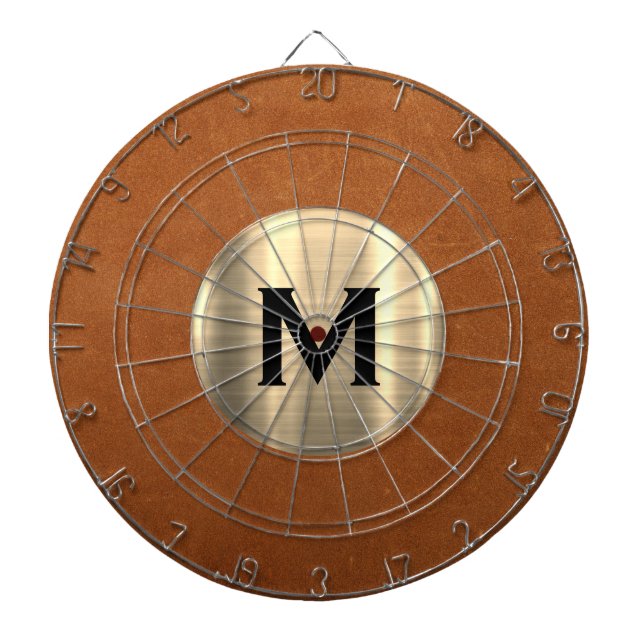 Tabla Dardos Monograma Dourado de couro simples e leve (Frente)