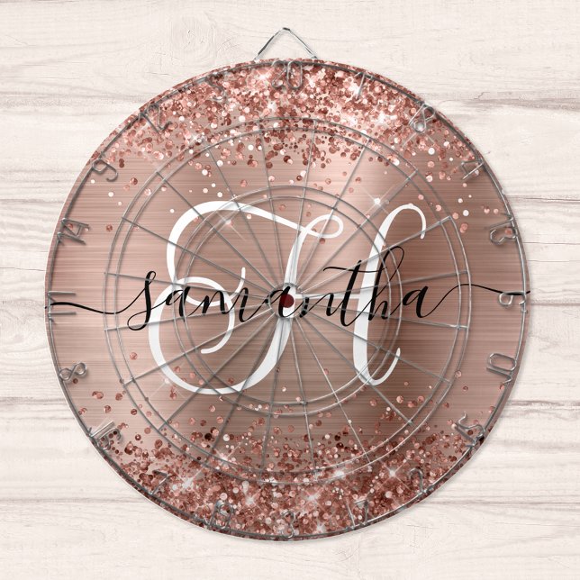 Tabla Dardos Monograma Glam Glittery Rose Gold (Criador carregado)
