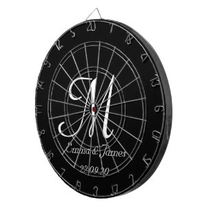 Tabla Dardos Monograma preto e branco elegante Nome inicial Per