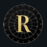 Tabla Dardos Monograma Simples Preto Moderno Dourado<br><div class="desc">Esta é uma simples, moderna, design de monograma personalizada. Este design de na moda está na tendência do preto e do ouro com a tipografia do na moda. É perfeito para um presente personalizado ou ideal como um novo na moda para o seu equipamento de sala de jogos. Basta adicionar...</div>