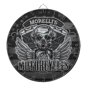 Tabla Dardos Motocicleta Personalizada American Flag Biker Skul