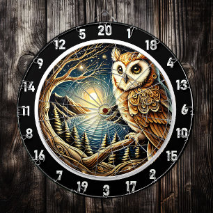 Tabla Dardos Mystical Owl Forest Art
