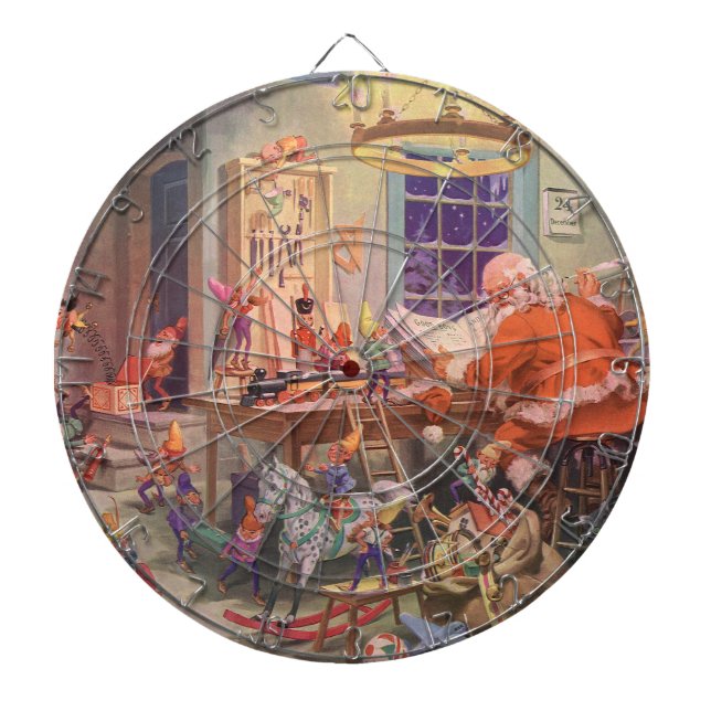 Tabla Dardos Natal Antigo, Papai Noel com Oficina de Elfos (Frente)