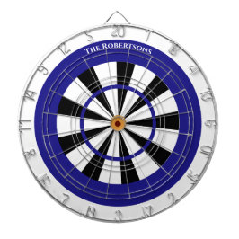 Tabla Dardos Nome da família azul e branca minimalista