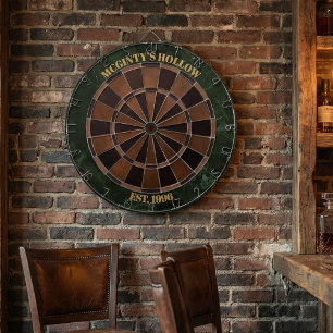 Tabla Dardos Nome de Pub Personalizado Green Marble & Espresso