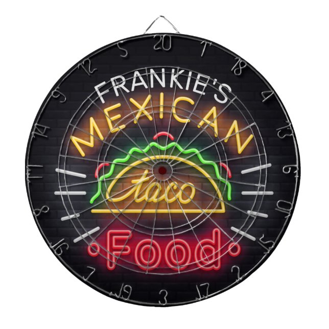 Tabla Dardos NOME DO ADICIONAMENTO Faux Neon Comida mexicana Ja (Frente)
