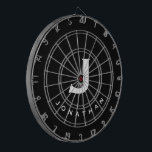 Tabla Dardos Nome do Monograma Branco Preto Moderno<br><div class="desc">Conselho preto moderno com tipografia de blocos clássicos inicial e nome em branco. Personalize com nome e inicial.</div>