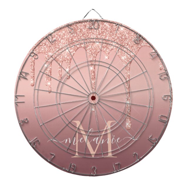 Tabla Dardos Nome do Monograma Rosa de Texto Blush Glitter Spar (Frente)