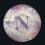 Tabla Dardos Nome inicial do cintilador rosado roxo<br><div class="desc">Girly roxo cor-de-rosa brilha com o nome personalizado design inicial. Uma bela ilustração de aquarela,  um presente de aniversário ou de Natal ideal. Elevação perfeita para a tua amiga ou parente.</div>