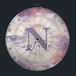 Tabla Dardos Nome inicial do cintilador rosado roxo<br><div class="desc">Girly roxo cor-de-rosa brilha com o nome personalizado design inicial. Uma bela ilustração de aquarela,  um presente de aniversário ou de Natal ideal. Elevação perfeita para a tua amiga ou parente.</div>