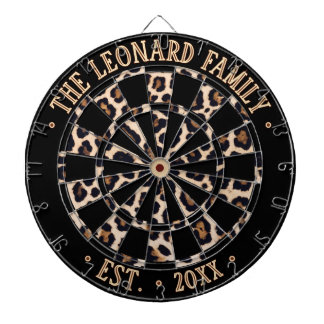 Tabla Dardos Nome Personalizado Preto e Estampa de Animal Leopa