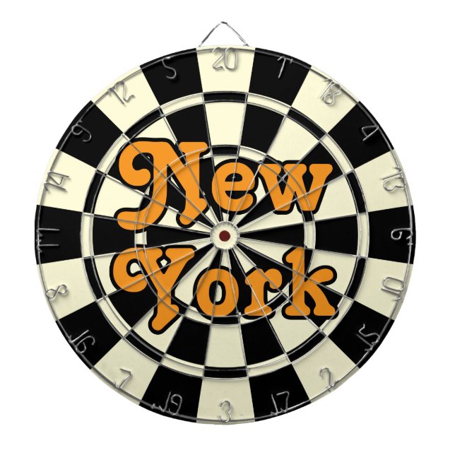 Tabla Dardos NOVA YORK Moderno Retro Laranja texto Preto e Crem (Frente)