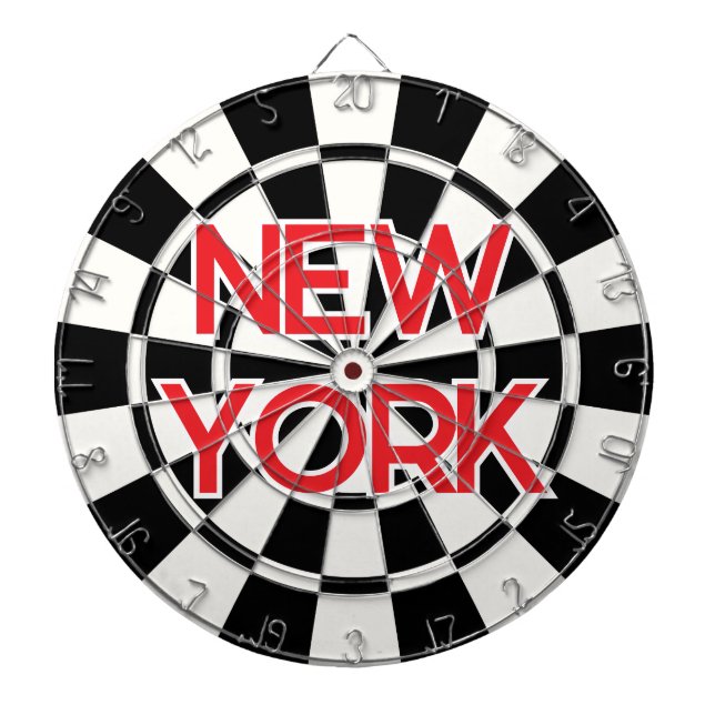 Tabla Dardos NOVA YORK Moderno Retrô Vermelho texto em Preto e  (Frente)