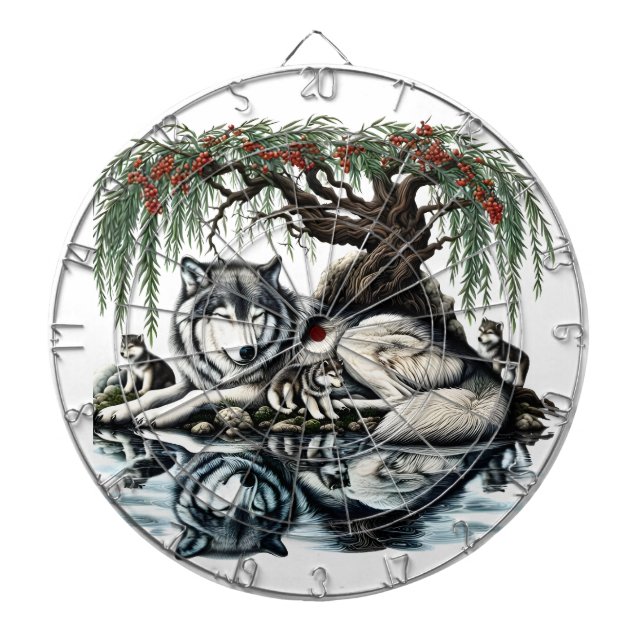 Tabla Dardos Oásis da Família Serene Wolf em Natureza Idílica (Frente)