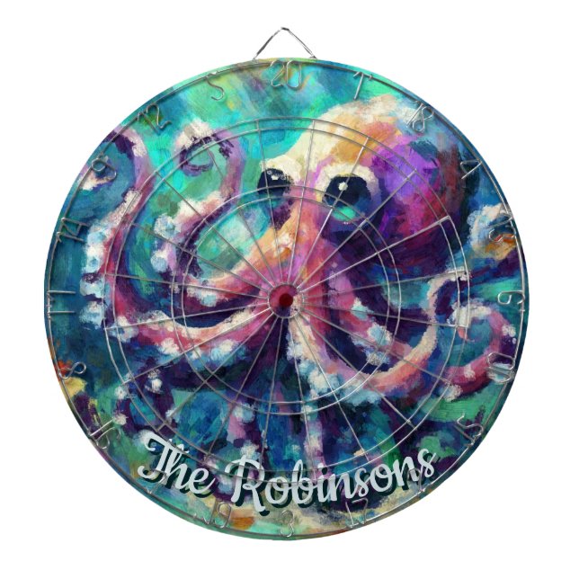 Tabla Dardos Octopus Náutico Beach Coastal Personalizado (Frente)