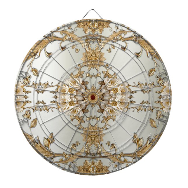 Tabla Dardos Ornamentado ouro Flores Brancas Dartboard (Frente)