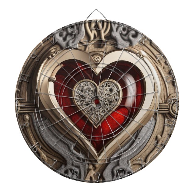 Tabla Dardos Ornamento misterioso com coração vermelho (Frente)