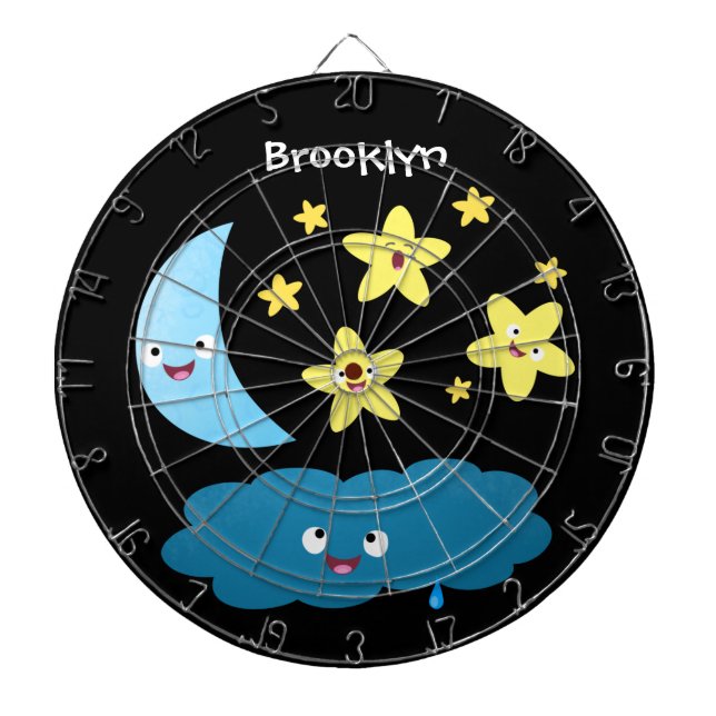Tabla Dardos Ótimas estrelas cantoras, lua e desenhos em nuvem (Frente)