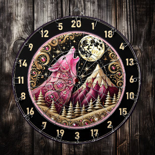 Tabla Dardos Ouro Lua abraça a legância do lobo rosa