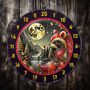 Tabla Dardos Ouro Moon destaca guaxinim vermelho escuro