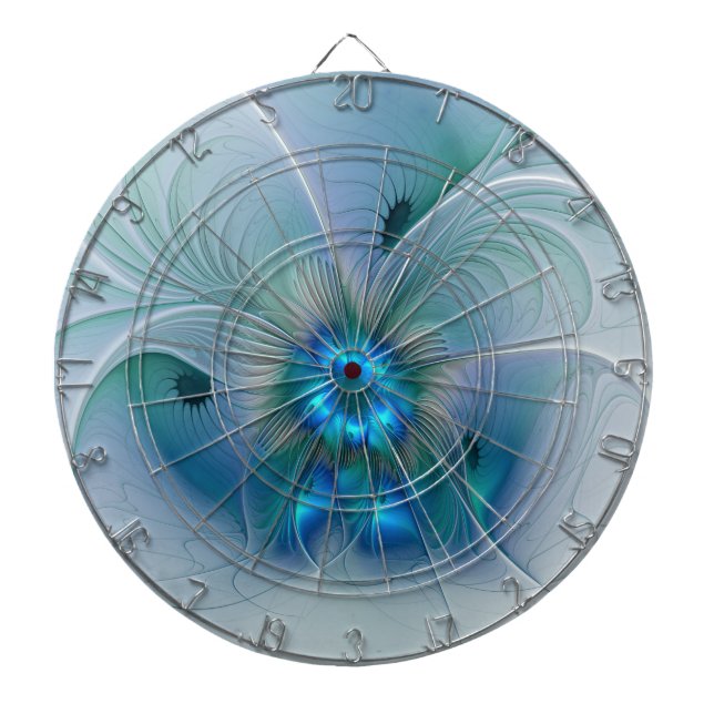 Tabla Dardos Ovações de Pé, Fractal Azul Turquesa Abstrato (Frente)