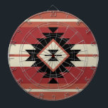 Tabla Dardos Padrão asteca<br><div class="desc">Padrão étnico boêmico asteca com formas geométricas em vermelho,  laranja,  cinza e cores pretas em fundo listrado</div>