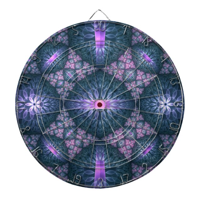Tabla Dardos Padrão de Arte Fractal 3D Turquesa Roxo Rosa (Frente)