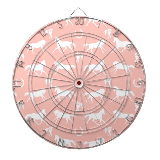 Tabla Dardos Padrão de Cavalos Galopantes, Rosa e Branco (Frente)