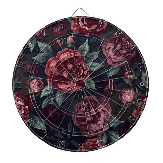 Tabla Dardos Padrão de Flores Mal-humoradas Aquarela Vermelho E (Frente)