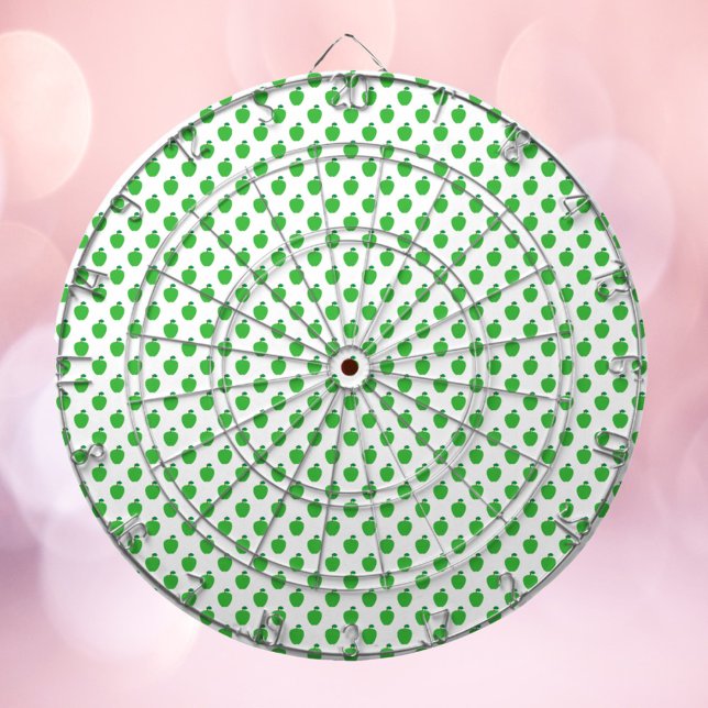 Tabla Dardos Padrão de Fruta da Apple verde (A dart board with a pattern of green apples.)