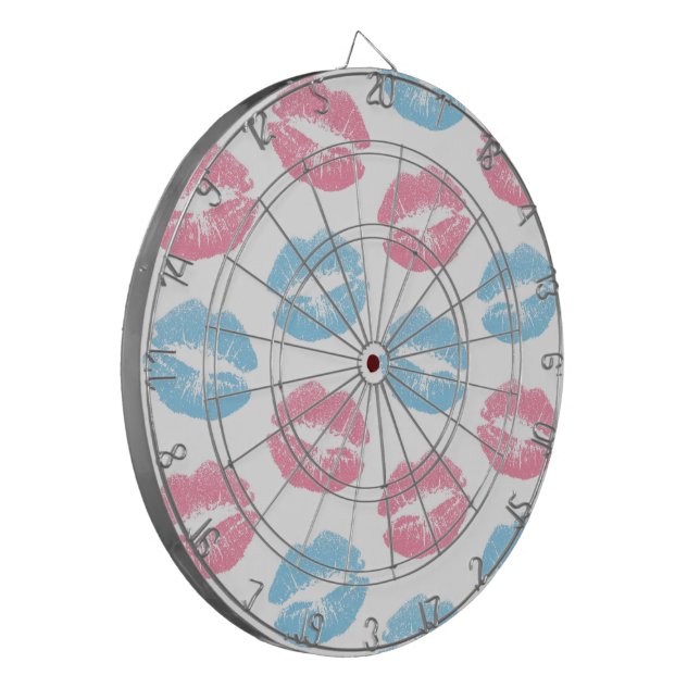 Tabla Dardos Padrão de Lábios Azul e Rosa, Batom, Beijo (Frente Esquerda)