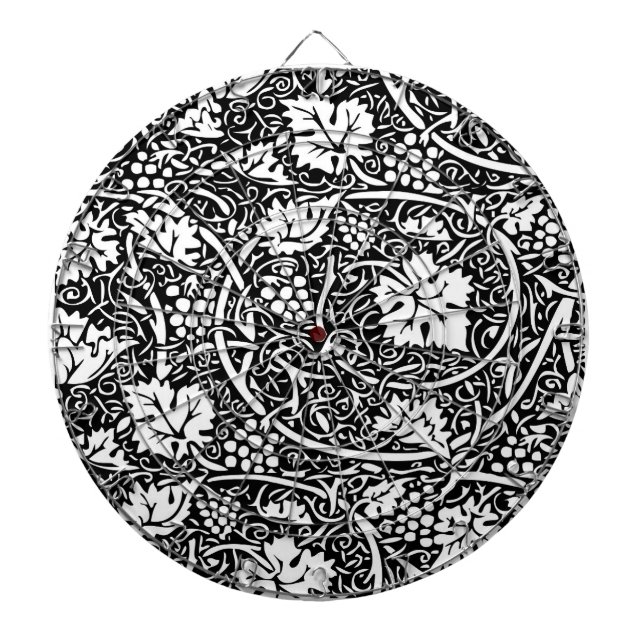 Tabla Dardos Padrão de videira preta e branca de William Morris (Frente)