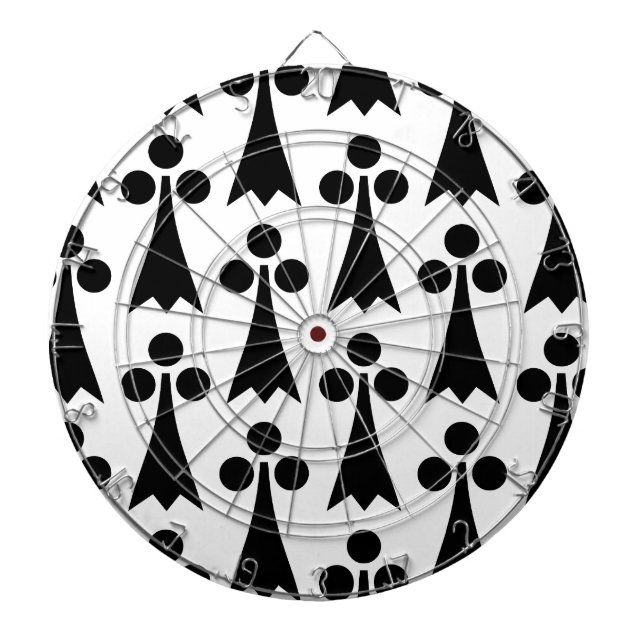 Tabla Dardos Padrão Ermine, Padrão Medieval, Preto em Branco (Frente)