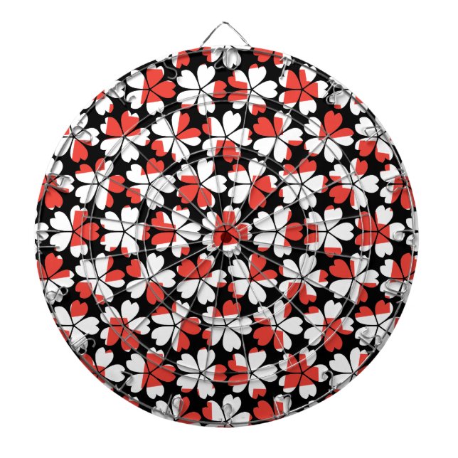 Tabla Dardos Padrões de flores brancas vermelhas fofas (Frente)