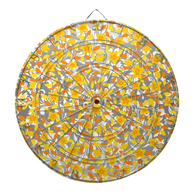 Tabla Dardos Padrões de flores laranja amarelo branco fofos (Frente)