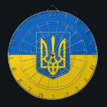 Tabla Dardos Painéis com Bandeira da Ucrânia<br><div class="desc">Adicione um toque dinâmico do orgulho ucraniano à sua sala de jogos com o nosso prato exclusivo com a bandeira da Ucrânia! Criado com muita atenção aos detalhes, este quadro é mais do que um acessório de jogos; é uma celebração do patrimônio ucraniano e do orgulho cultural. A design ousada...</div>